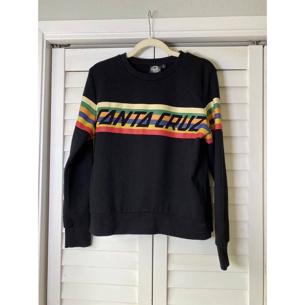 SANTA CRUZ Skateboards Stripe Strip Black Pullover Crewneck Sweatshirt Women | L